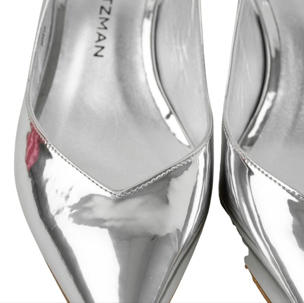Sz 7.5 Nib Stuart Weitzman Eva 50 Silver Women's Slingback Heels - Picture 5 of 11